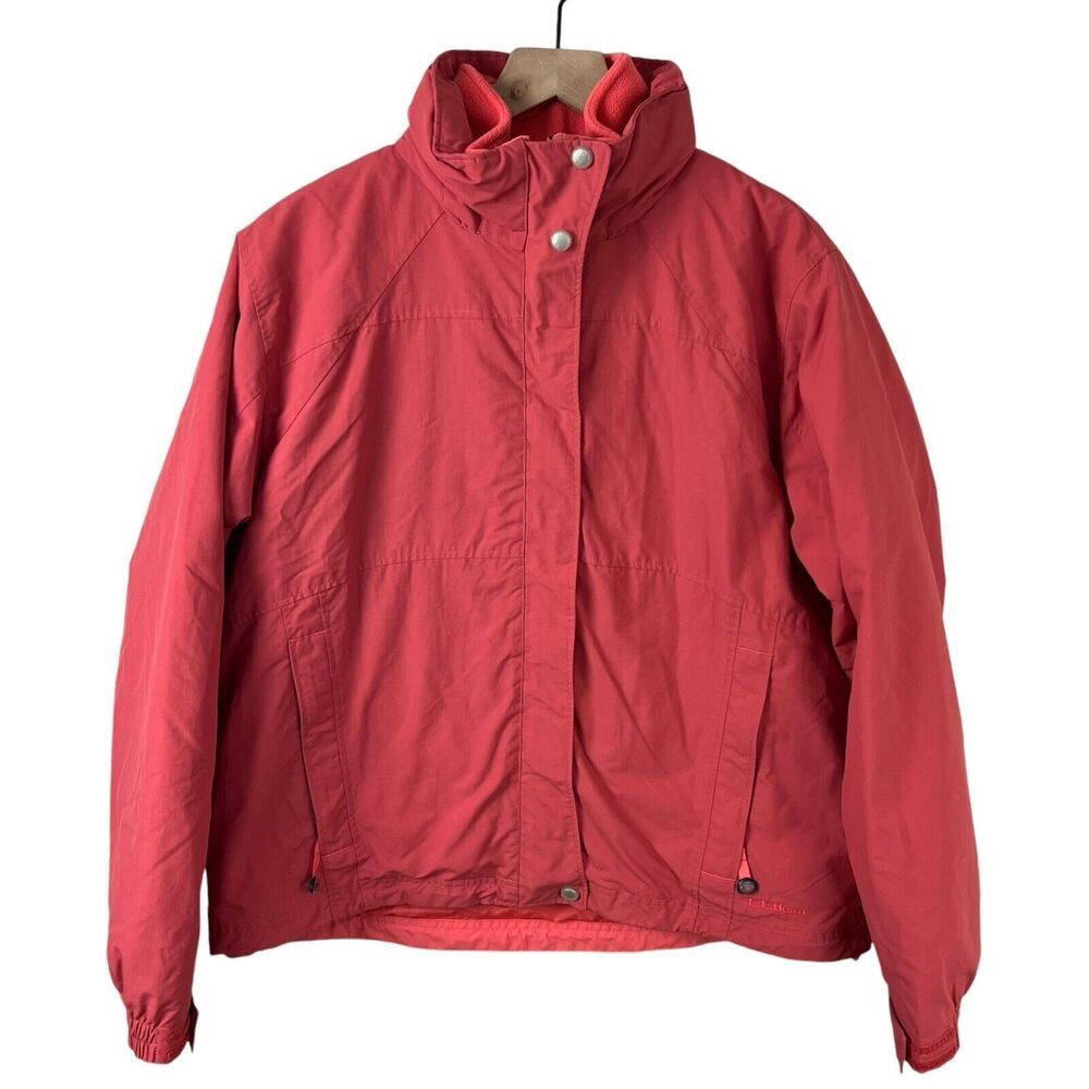 Vintage L.L. Bean Womens Large Coral Weather Channel 3 In 1 Coat Packable Hood‎